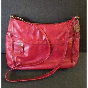 SAS Red Leather Shoulder Bag | Classic Zip Top | Hobo | Lined Pockets